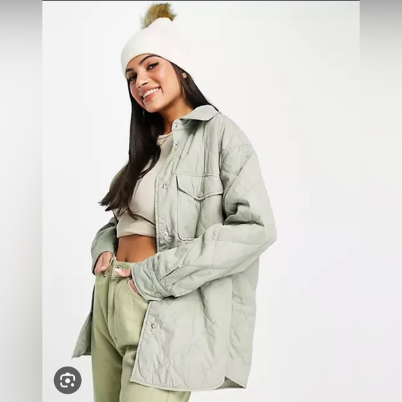 Abercrombie & Fitch Oversized Sage Green Quilted Shaket - Size Small - Picture 1 of 5